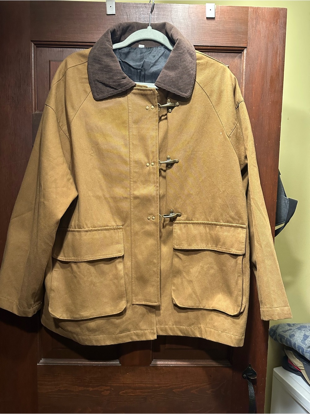 Lightweight utility Jacket with Brown Corduroy Collar & Fireman, Clasp closure
